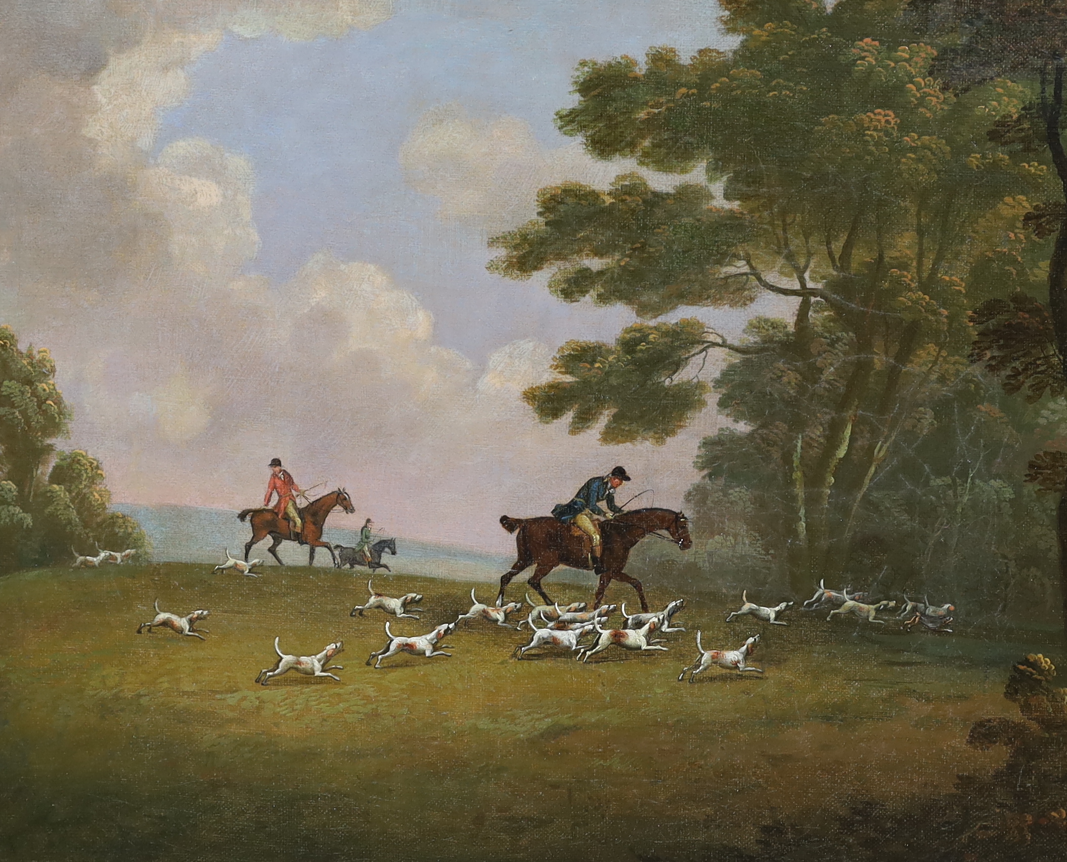 Samuel Howitt (English, 1756-1822), Hunting scenes, oils on canvas, set of four, 35 x 44cm